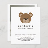 Budget Cute Bear-y First Birthday Photo Invitation (Vorne/Hinten)