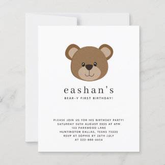 Budget Cute Bear-y First Birthday Photo Invitation
