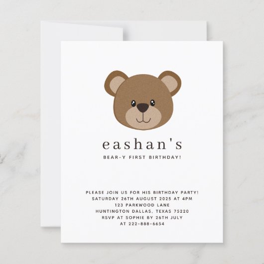 Budget Cute Bear-y First Birthday Photo Invitation (Vorderseite)