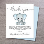 Budget Danke Blue Elephant Baby Dusche<br><div class="desc">Günstige niedliche Baby-Boy-Dusche Dankeschön-Karte mit "danke" in einem stilvollen Drehbuch mit Wimpern und einer Aquarellfarbe von Baby-Boy-Elefant. Unterhalb personalisieren Sie Ihre Danksagung oder verlass leer für eine handschriftliche Notiz.</div>
