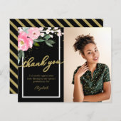 Budget Danke Karte Hot Pink Floral Foto Grad (Vorne/Hinten)