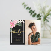 Budget Danke Karte Hot Pink Floral Foto Grad (Stehend Vorderseite)