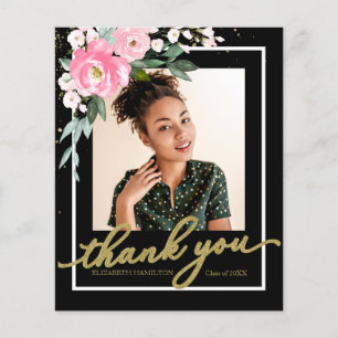 Budget-Dankeskarten Hot Pink Floral Abschlussfoto