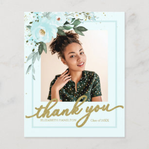 Budget Dankeskarten Teal Floral Abschlussfoto