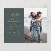Budget Dark Aquamarin & Branch Wedding Foto Einlad (Vorderseite)