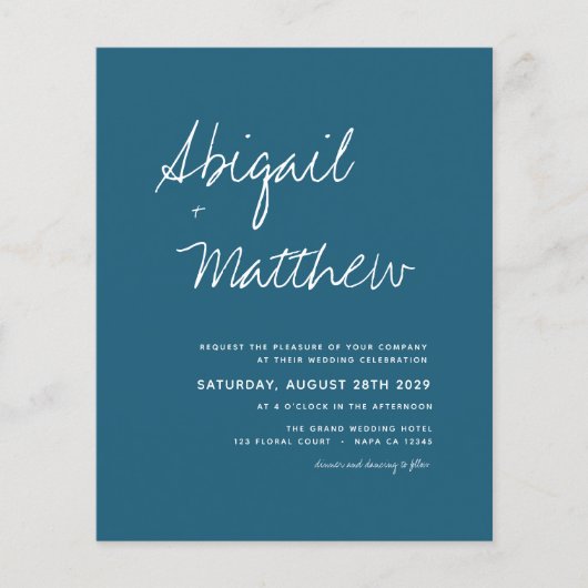 Budget Dark Aquamarin Minimalistisch Wedding Einla Flyer (Vorne)