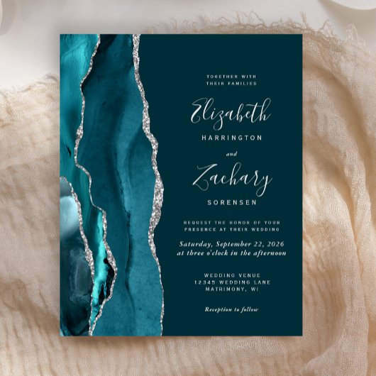 Budget Dark Aquamarin Silver Agate Hochzeitseinlad