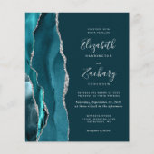 Budget Dark Aquamarin Silver Agate Hochzeitseinlad (Vorderseite)