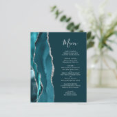Budget Dark Aquamarin Silver Agate Wedding Menu (Stehend Vorderseite)