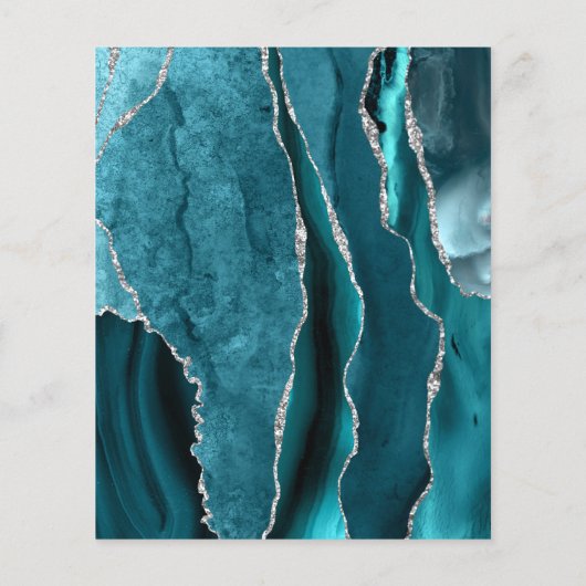 Budget Dark Aquamarin Silver Agate Wedding Menu (Rückseite)