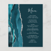 Budget Dark Aquamarin Silver Agate Wedding Menu (Vorderseite)