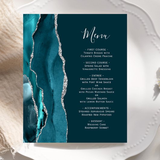 Budget Dark Aquamarin Silver Agate Wedding Menu