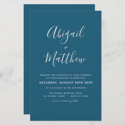 Budget Dark Aquamarin Simple Wedding Einladung (Vorne/Hinten)