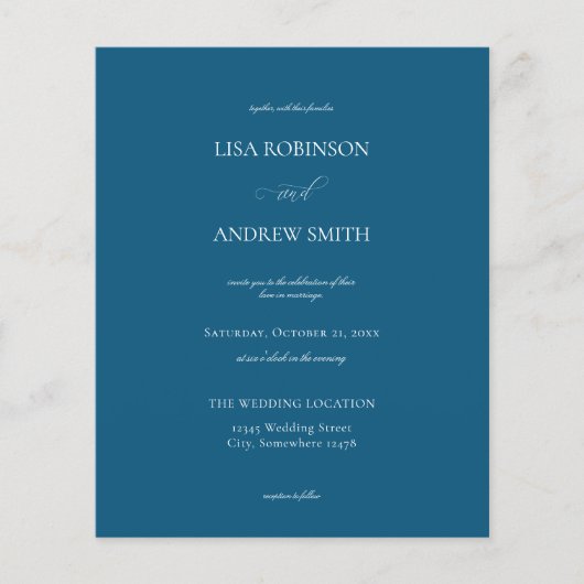 Budget Dark Blue Calligraphy Wedding Flyer (Vorne)