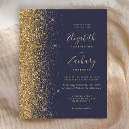 Budget Dark Blue Gold Glitzer Einladung Hochzeitsf