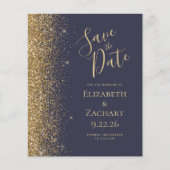 Budget Dark Blue Gold Save the Date Card (Vorderseite)