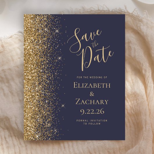 Budget Dark Blue Gold Save the Date Card