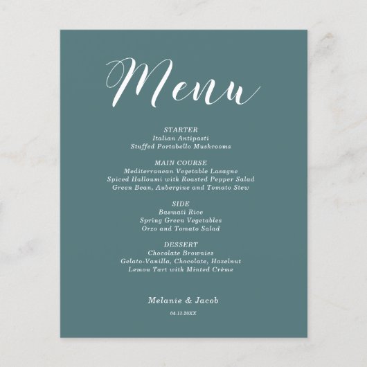 Budget Dark Blue Minimalistisch Flat Menu Card (Vorderseite)