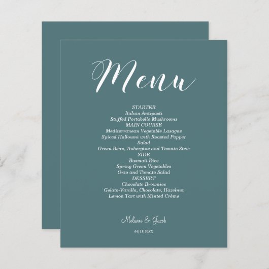 Budget Dark Blue Minimalistisch Flat Menu Card (Vorne/Hinten)