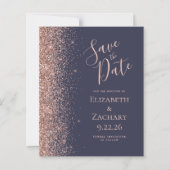 Budget Dark Blue Rose Gold Glitzer Save the Date (Vorderseite)
