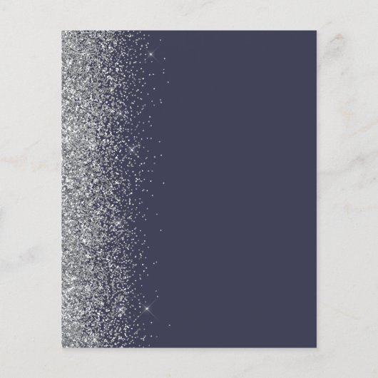 Budget Dark Blue Silver Glitzer Edge Wedding Menu (Rückseite)