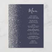 Budget Dark Blue Silver Glitzer Edge Wedding Menu (Vorderseite)