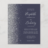Budget Dark Blue Silver Glitzer Einladung Hochzeit (Vorderseite)