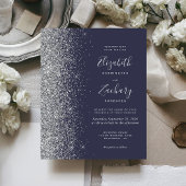 Budget Dark Blue Silver Glitzer Einladung Hochzeit
