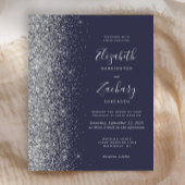 Budget Dark Blue Silver Glitzer Hochzeit Einladung