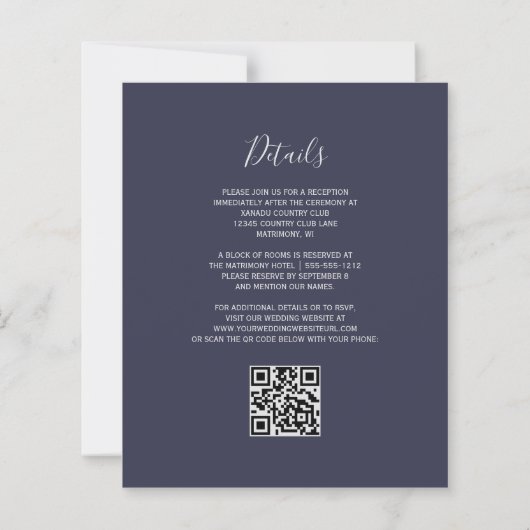 Budget Dark Blue Silver Glitzer QR Code Wedding (Rückseite)