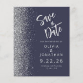 Budget Dark Blue Silver Glitzer Save the Date (Vorderseite)