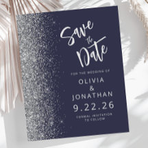 Budget Dark Blue Silver Glitzer Save the Date