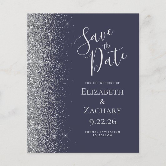 Budget Dark Blue Silver Save the Date Card (Vorderseite)