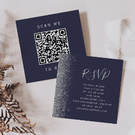 Budget Dark Blue Silver Wedding QR Code UAWG Begleitkarte