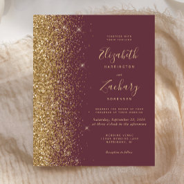 Budget Dark Burgundy Gold Glitzer Hochzeit Einladu