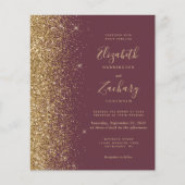 Budget Dark Burgundy Gold Glitzer Hochzeit Einladu (Vorderseite)