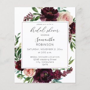 Budget Dark Burgundy & Pink Floral Brautparty S Flyer