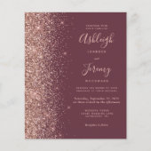 Budget Dark Burgundy Rose Gold Wedding Einladung (Vorderseite)