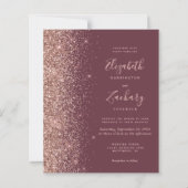 Budget Dark Burgundy Rose Gold Wedding Einladung (Vorderseite)