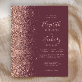 Budget Dark Burgundy Rose Gold Wedding Einladung