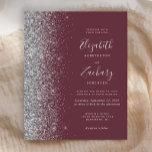 Budget Dark Burgundy Silver Glitzer Hochzeit Einla<br><div class="desc">Die links Kulisse dieser eleganten,  modernen Hochzeitseinladung besticht durch eine silberne Imitat-Glitzer-Grenze. Der individuell anpassbare Text verbindet hellsilbergraue Handschrift,  Copperplate und kursiv Schriftart auf einem dunkelburgundischen roten Hintergrund. Auf der Rückseite ist ein passendes bordeauxfarbenes und silbernes Design erkennbar.</div>
