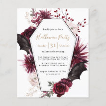 Budget Dark Floral Burgundy Halloween-Party Einlad