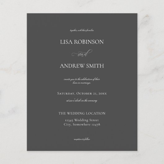 Budget Dark Gray Calligraphy Wedding Flyer (Vorne)