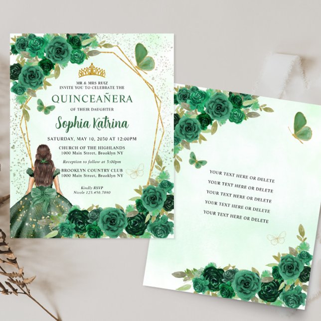Budget Dark Green Gold Blumenprinzessin Quinceañer (Von Creator hochgeladen)