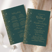 Budget Dark Green Gold Glitter Wedding Program