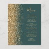 Budget Dark Green Gold Glitzer Wedding Menu (Vorderseite)