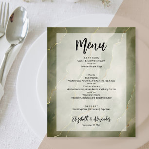 Budget Dark Green Gold Marmor Wedding Menü