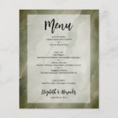Budget Dark Green Gold Marmor Wedding Menü (Vorne)