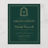 Budget Dark Green Gold Wappen Graduation Party (Vorderseite)