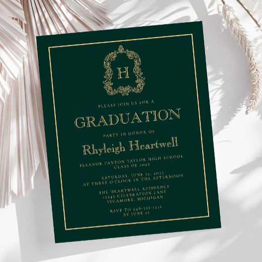Budget Dark Green Gold Wappen Graduation Party
